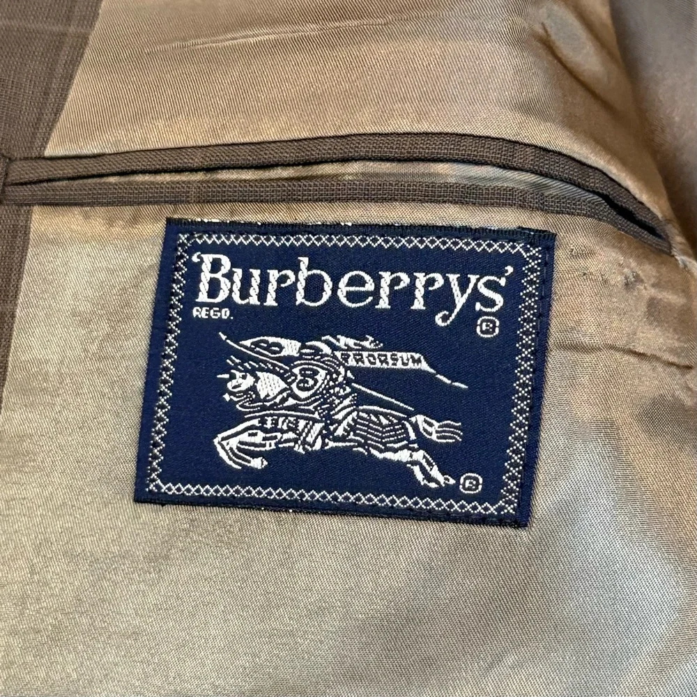 Vtg Burberry’s 100% Wool Blazer Grey Green Plaid 2 Button Closure Sz ~44‎